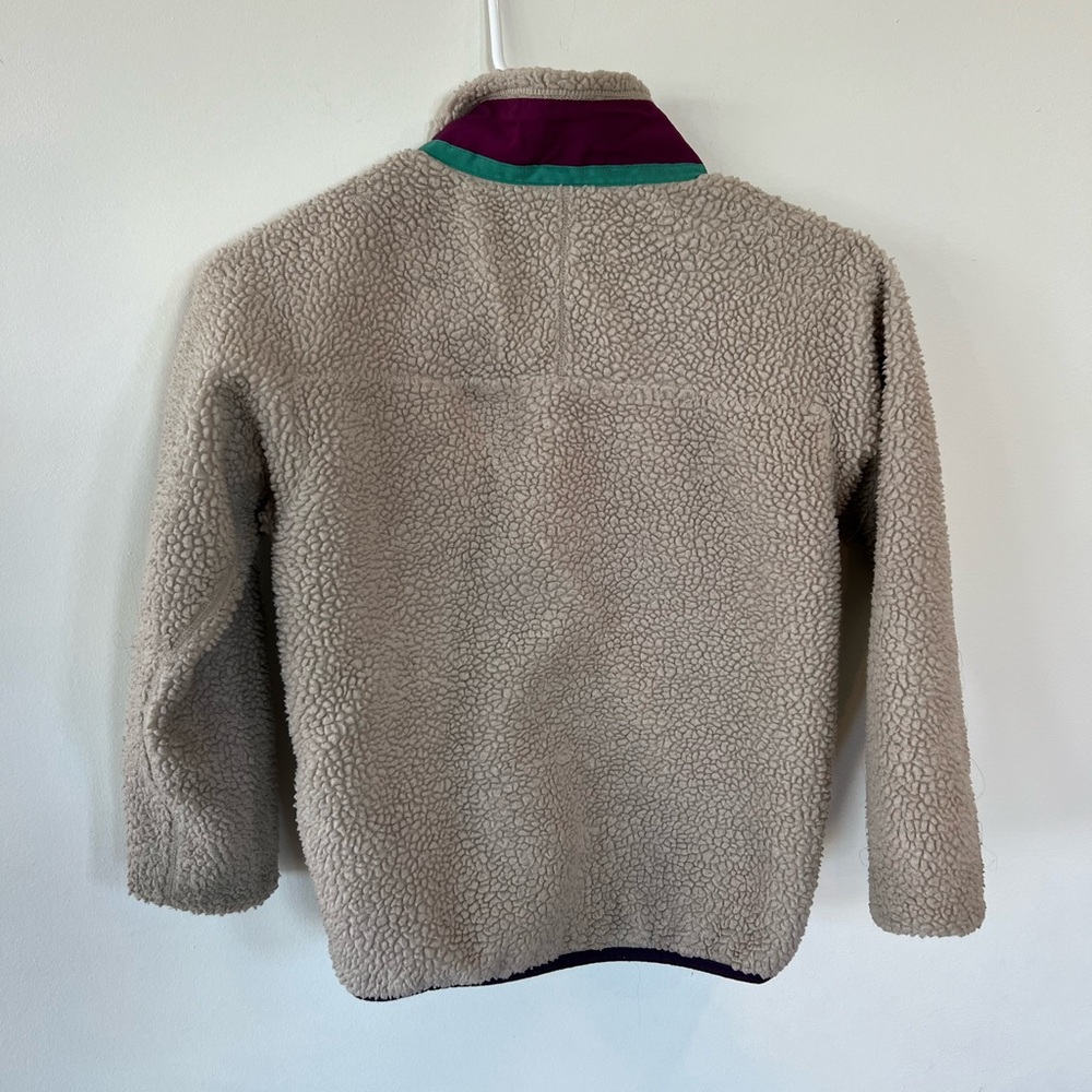 Patagonia Kids Cream Fleece Jacket with Magenta Pocket and Teal Collar Trim - Picture 4 of 4